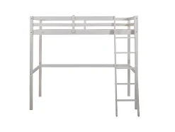 Lit mezzanine - 90 x 190 cm - Pin massif - Blanchi + matelas - GEDEON II