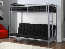 Lit mezzanine 90 x 190 cm - Avec banquette convertible - Métal - Argent + Futon noir - MODULO V