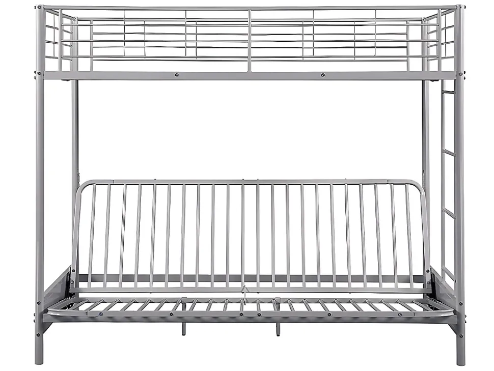 Lit mezzanine 90 x 190 cm - Avec banquette convertible - Métal - Argent + Futon + Matelas - MODULO V