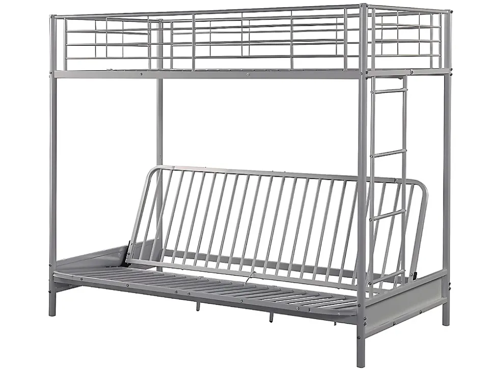 Lit mezzanine 90 x 190 cm - Avec banquette convertible - Métal - Argent + Futon + Matelas - MODULO V