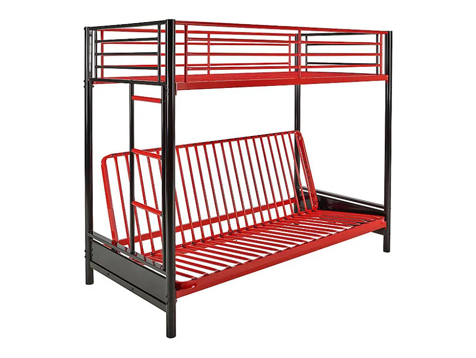 Lit mezzanine 90 x 190 cm - Avec banquette convertible - Métal - Noir et rouge - MODULO V