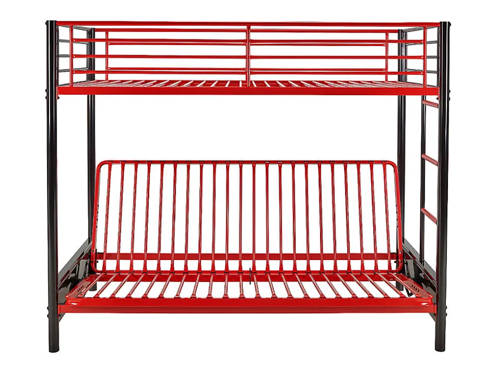 Lit mezzanine 90 x 190 cm - Avec banquette convertible - Métal - Noir et rouge - MODULO V