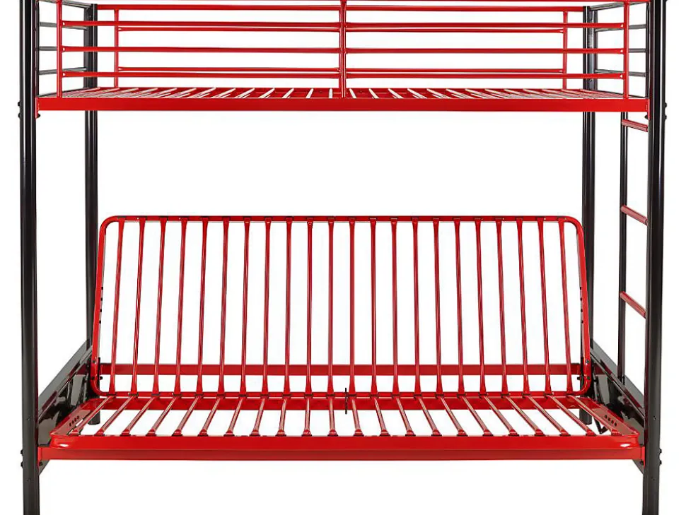 Lit mezzanine 90 x 190 cm - Avec banquette convertible - Métal - Noir et rouge - MODULO V