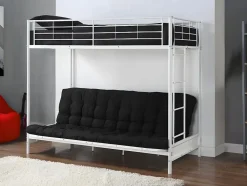 Lit mezzanine 90 x 190 cm - Avec banquette convertible - Métal - Blanc + Futon noir - MODULO V