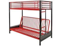 Lit mezzanine 90 x 190 cm - Avec banquette convertible - Métal - Noir et rouge + Futon - MODULO V