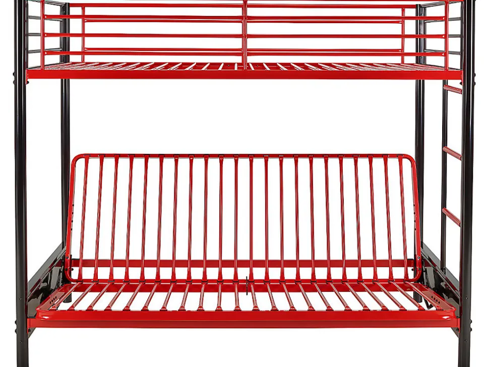 Lit mezzanine 90 x 190 cm - Avec banquette convertible - Métal - Noir et rouge + Futon - MODULO V