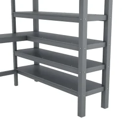 Lit Mezzanine 140 x 200 cm - Lit enfant avec Bureau et Rangements - Pin + MDF - Sans Matelas - Gris