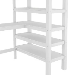 Lit Mezzanine 90 x 200 cm - Lit enfant avec Bureau et Rangements - Pin + MDF - Sans Matelas - Blanc
