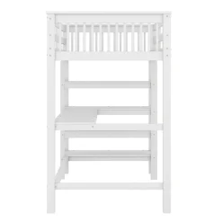 Lit Mezzanine 90 x 200 cm - Lit enfant avec Bureau et Rangements - Pin + MDF - Sans Matelas - Blanc
