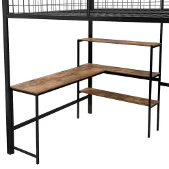 Lit Mezzanine 140 x 200 cm - Lit avec Bureau et Étagères - Métal + MDF - Sans Matelas - Noir