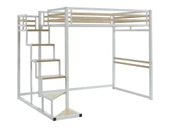 Lit mezzanine 140 x 200 cm - Métal et MDF - Blanc - JOGUI