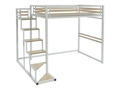 Lit mezzanine 140 x 200 cm - Métal et MDF - Blanc - JOGUI