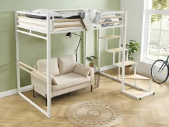 Lit mezzanine 140 x 200 cm - Métal et MDF - Blanc - JOGUI