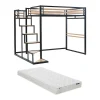 Lit mezzanine 140 x 200 cm - Métal et MDF - Noir et naturel + Matelas - JOGUI