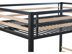 Lit mezzanine 140 x 200 cm - Métal et MDF - Noir et naturel + Matelas - JOGUI