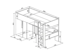 Lit mezzanine 90 x 200 cm avec armoire et bureau - Bleu et blanc + matelas - NICOLAS