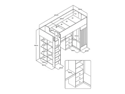 Lit mezzanine 90 x 190 cm avec bureau et penderie - Coloris : Blanc et naturel - LORINTI