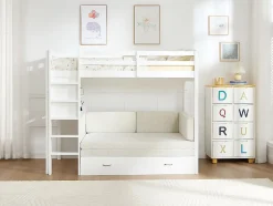 Lit mezzanine 90 X 190 cm avec sofa convertible - Pin et MDF - Blanc - ORPELIA