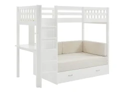 Lit mezzanine 90 X 190 cm avec sofa convertible - Pin et MDF - Blanc - ORPELIA
