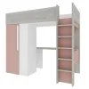 Lit mezzanine 90 x 200 cm avec armoire et bureau - Rose et blanc + matelas - NICOLAS