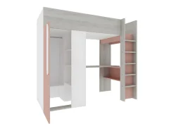 Lit mezzanine 90 x 200 cm avec armoire et bureau - Rose et blanc - NICOLAS