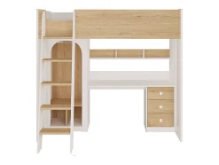 Lit mezzanine 90 x 190 cm avec penderie et bureau - Coloris : Naturel et blanc - ALVENOU