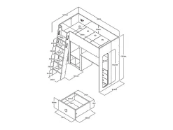 Lit mezzanine 90 x 190 cm avec penderie et bureau - Coloris : Naturel et blanc - ALVENOU