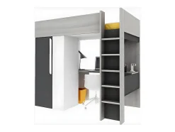 Lit mezzanine 90 x 200 cm avec armoire et bureau - Anthracite et blanc - NICOLAS II