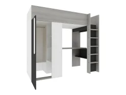 Lit mezzanine 90 x 200 cm avec armoire et bureau - Anthracite et blanc - NICOLAS II