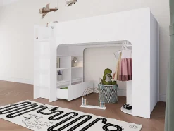 Lit mezzanine 90 x 190 cm avec rangements - Blanc - COLUMI