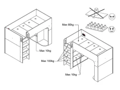 Lit mezzanine 90 x 190 cm avec rangements - Blanc - COLUMI