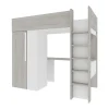 Lit mezzanine 90 x 200 cm avec armoire et bureau - Naturel grisé et blanc - NICOLAS
