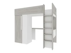 Lit mezzanine 90 x 200 cm avec armoire et bureau - Naturel grisé et blanc - NICOLAS
