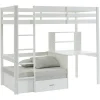 Lit mezzanine 90 x 200 cm avec bureau, sofa convertible et rangements - Pin et MDF - Blanc - GOLIATH III