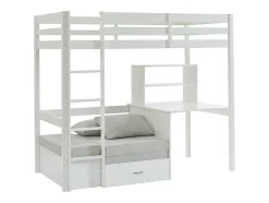 Lit mezzanine 90 x 200 cm avec bureau, sofa convertible et rangements - Pin et MDF - Blanc - GOLIATH III