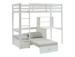 Lit mezzanine 90 x 200 cm avec bureau, sofa convertible et rangements - Pin et MDF - Blanc - GOLIATH III
