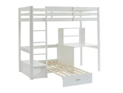 Lit mezzanine 90 x 200 cm avec bureau, sofa convertible et rangements - Pin et MDF - Blanc - GOLIATH III