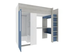 Lit mezzanine 90 x 200 cm avec armoire et bureau - Bleu et blanc - NICOLAS