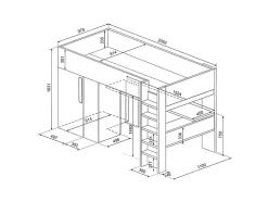 Lit mezzanine 90 x 200 cm avec armoire et bureau - Bleu et blanc - NICOLAS
