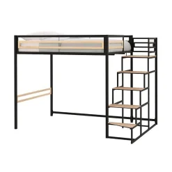 Lit mezzanine - 140x190 cm - Métal - Noir - Sommier inclus - LEON
