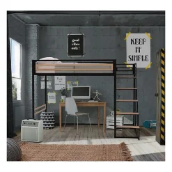 Lit mezzanine - 140x190 cm - Métal - Noir - Sommier inclus - LEON