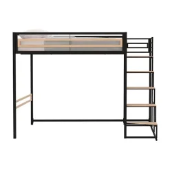 Lit mezzanine - 140x190 cm - Métal - Noir - Sommier inclus - LEON