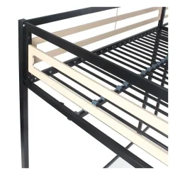 Lit mezzanine - 140x190 cm - Métal - Noir - Sommier inclus - LEON