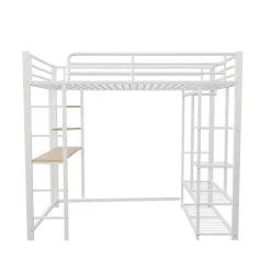 Lit mezzanine ado 90x200 cm avec bureau intégré, échelle et rangement pratique - structure métal et MDF robuste blanc