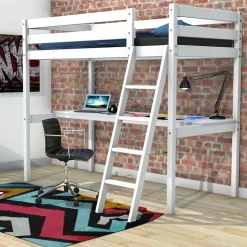 Lit mezzanine ASPEN 90x190 + 1 sommier + bureau / Blanc