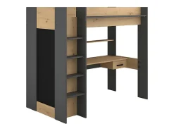Lit mezzanine avec bureau et armoire - 90 x 200 cm - Coloris : Naturel et anthracite - AUCKLAND