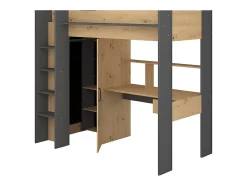 Lit mezzanine avec bureau et armoire - 90 x 200 cm - Coloris : Naturel et anthracite - AUCKLAND