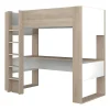 Lit mezzanine avec bureau et rangements intégrés - 90 x 200 cm - Chêne et blanc - NOAH II