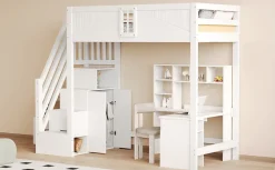Lit mezzanine bois massif 90 par 200 cm porte securite fenetre escalier interchangeable gauche droite blanc
