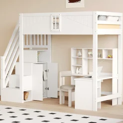 Lit mezzanine bois massif 90 par 200 cm porte securite fenetre escalier interchangeable gauche droite blanc